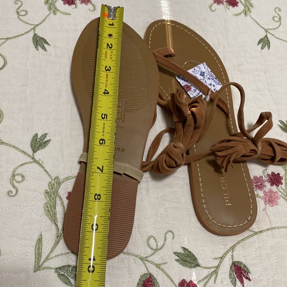 Anthropologie Pilcro Tie Up Sandals sz 8 Brown Flats tassels NWOB - Picture 8 of 9